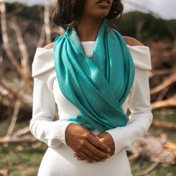 Fular DF seda Grey & Turquoise