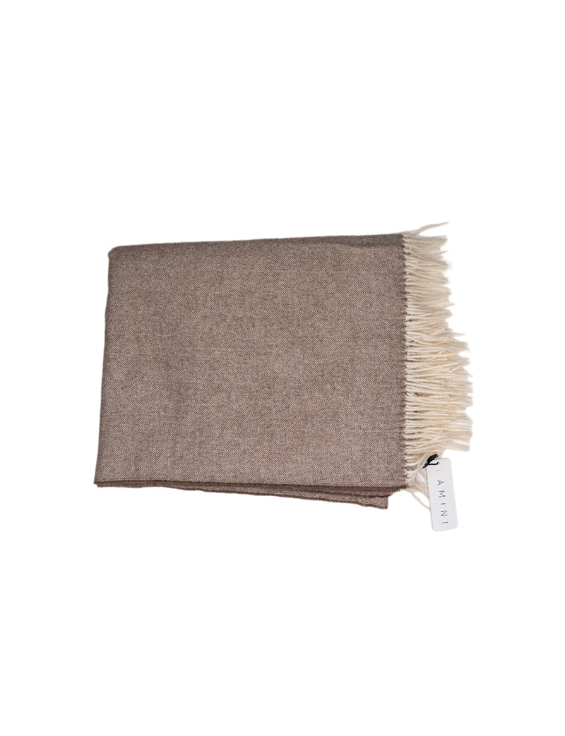 Manta espiga blanco y tabaco de baby alpaca peruana