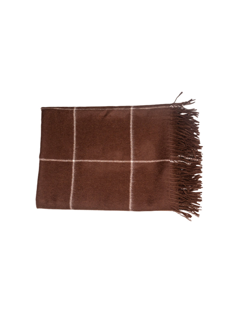 Manta de cuadros color chocolate tejida en lana de baby alpaca 