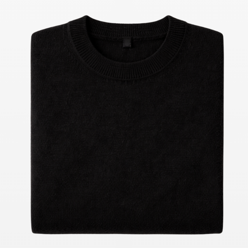 Jersey classic cuello redondo de mujer tejido en lana baby alpaca 100% color negro de la marca LAMINI doblado