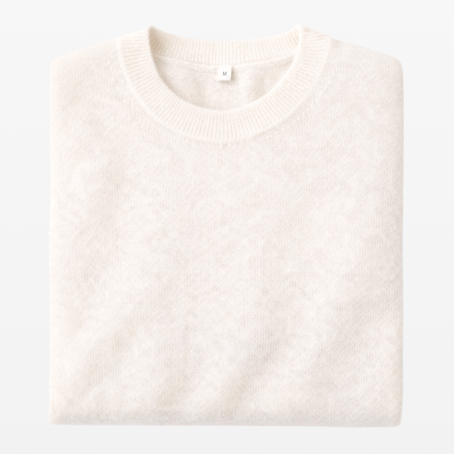 Jersey classic cuello redondo de mujer tejido en lana baby alpaca 100% color marfil de la marca LAMINI doblado