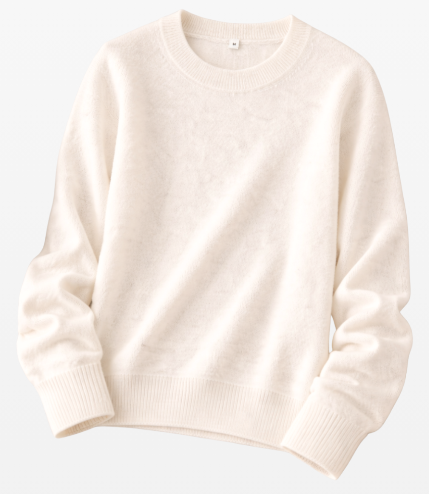 Jersey classic cuello redondo de mujer tejido en lana baby alpaca 100% color marfil de la marca LAMINI estirado