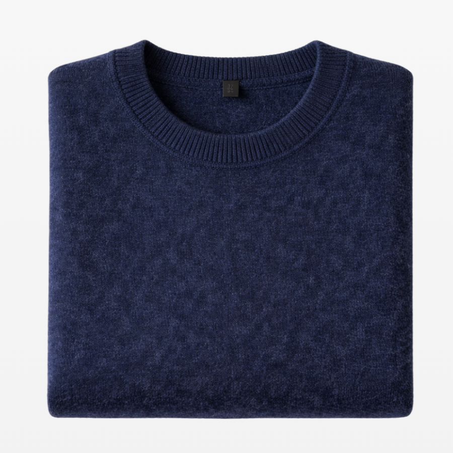 Jersey classic cuello redondo de mujer tejido en lana baby alpaca 100% color navy blue de la marca LAMINI doblado