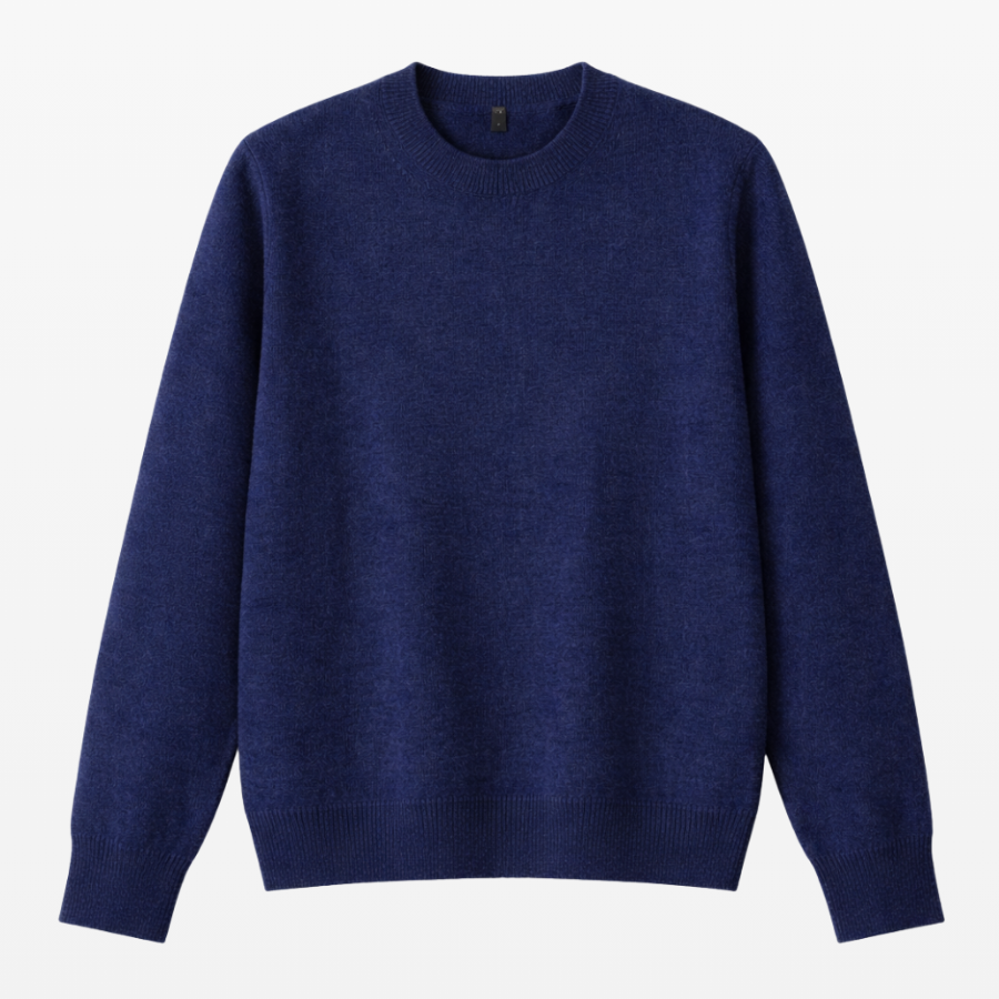 Jersey classic cuello redondo de mujer de la marca LAMINI en color navy blue tejido en lana baby alpaca 100% estirado