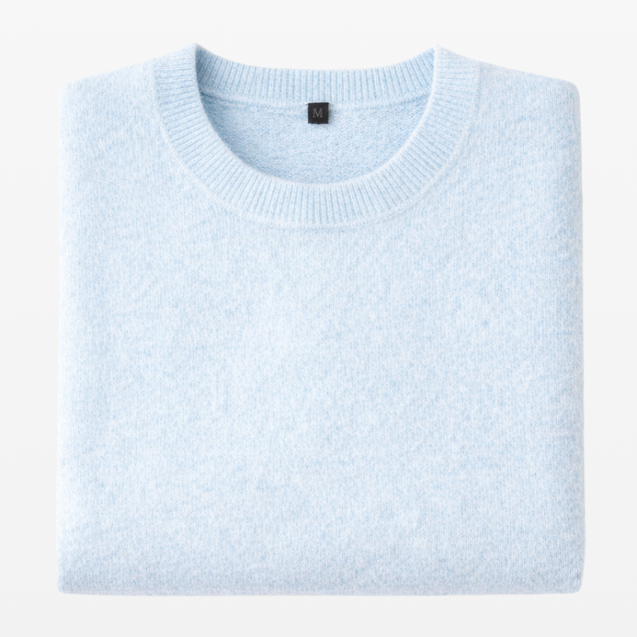 Jersey classic cuello redondo de mujer tejido en lana baby alpaca 100% color sky blue de la marca LAMINI doblado