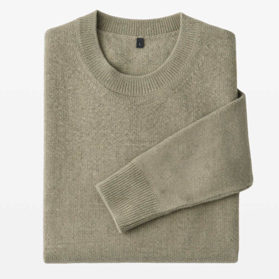 Jersey classic cuello redondo de mujer tejido en lana baby alpaca 100% color taupé de la marca LAMINI doblado