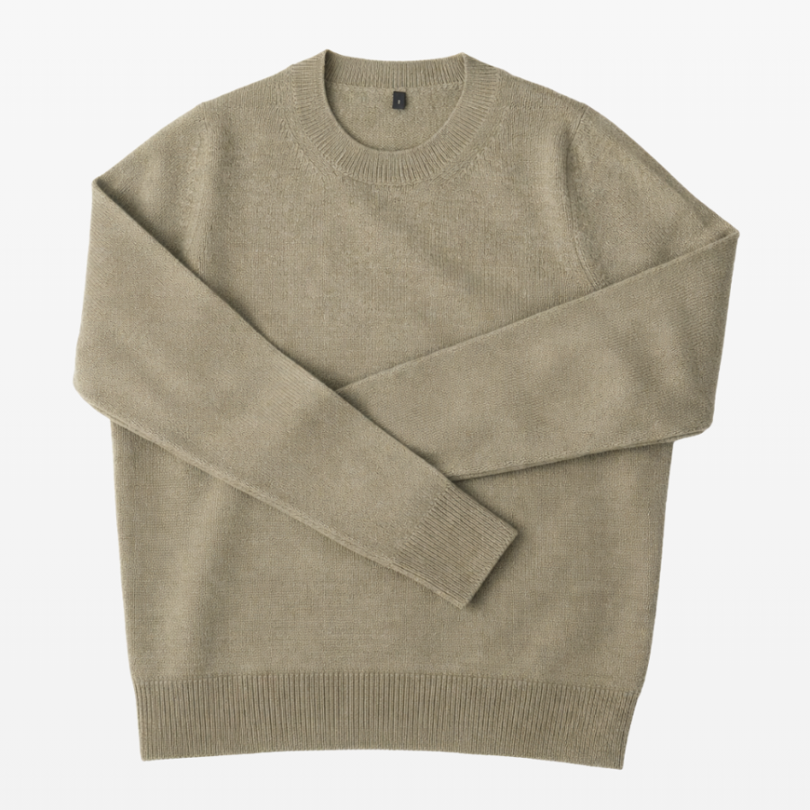 Jersey classic cuello redondo de mujer tejido en lana baby alpaca 100% color taupé de la marca LAMINI estirado